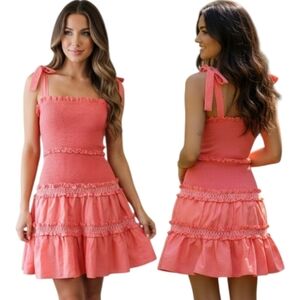 DO+BE Coral Smocked Dress Tiered Sundress - Size M